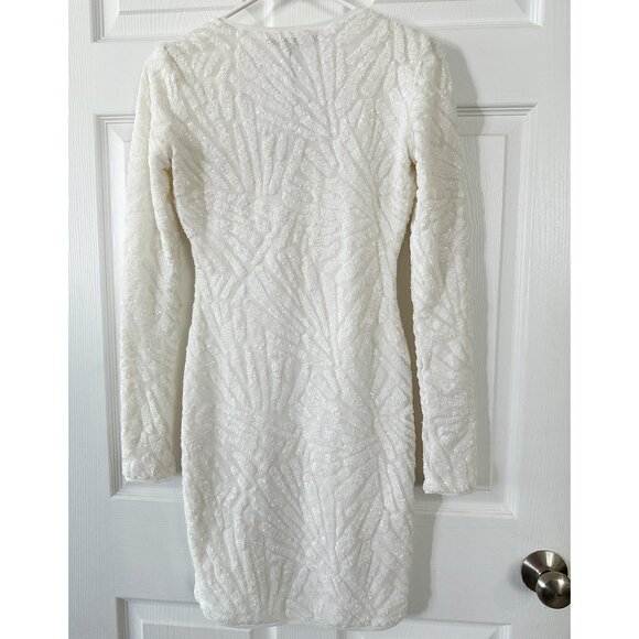 BCBG MaxAzria White XS Morris Dress V-neck Strechy Sequined Night Out Dress NWT - Picture 6 of 16